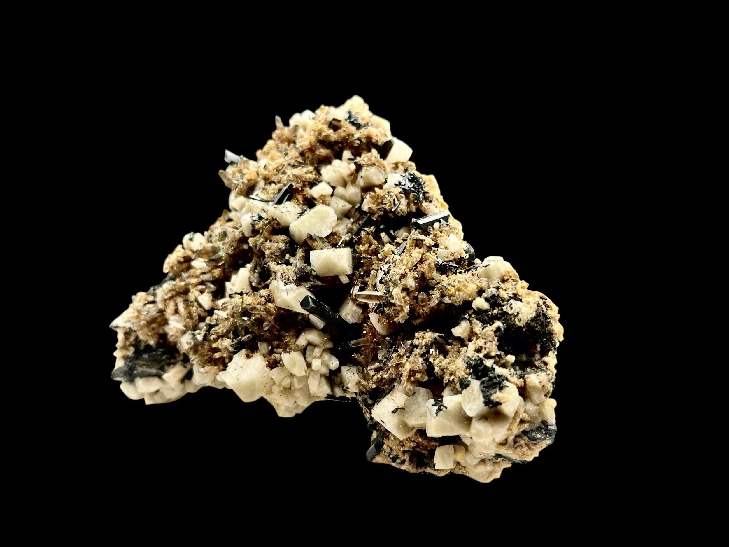 collector grade black tourmaline and calcite mineral specimen from Erongo