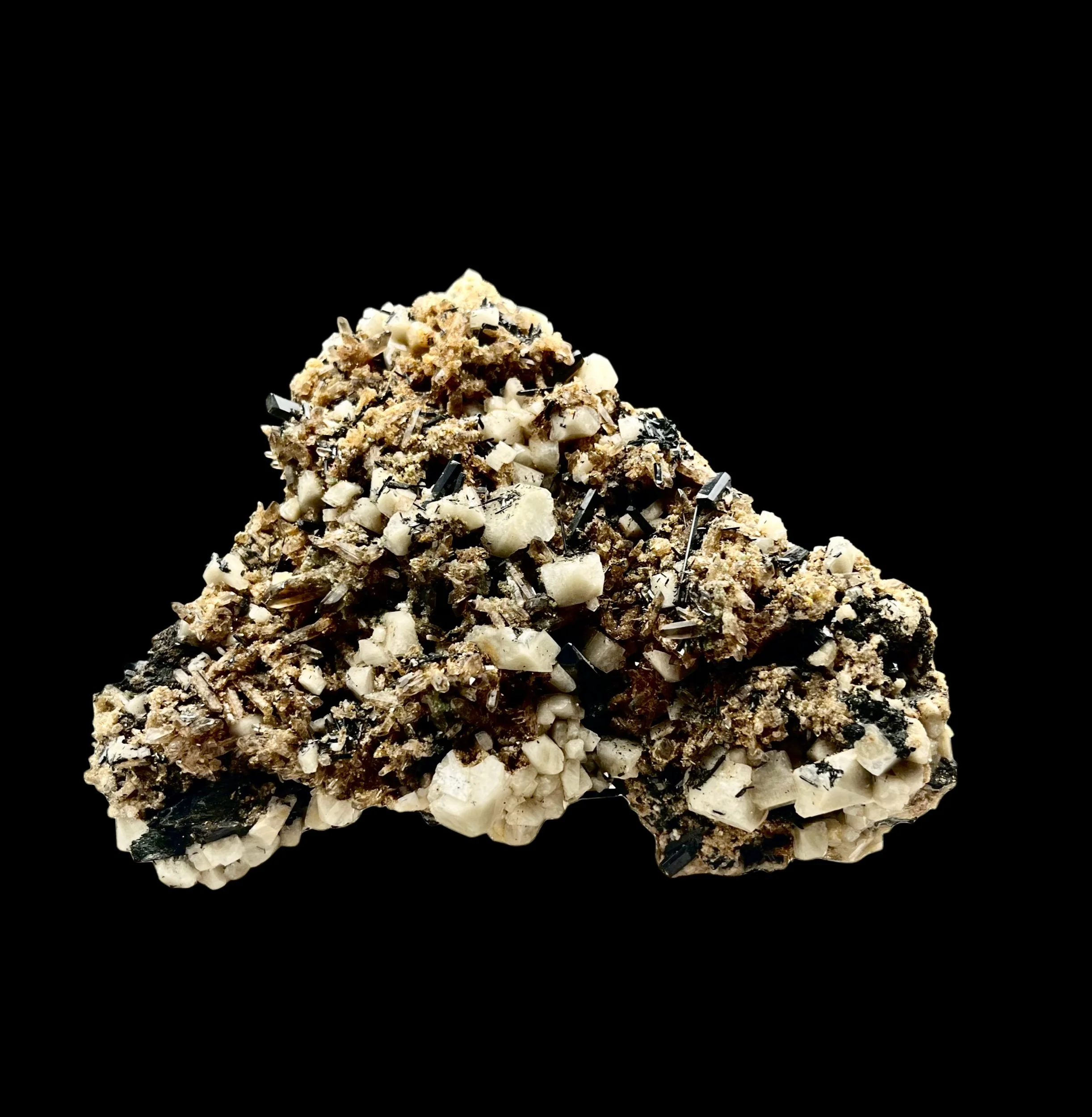 Black tourmaline with fluorescent calcite from Erongo Mountains Namibia