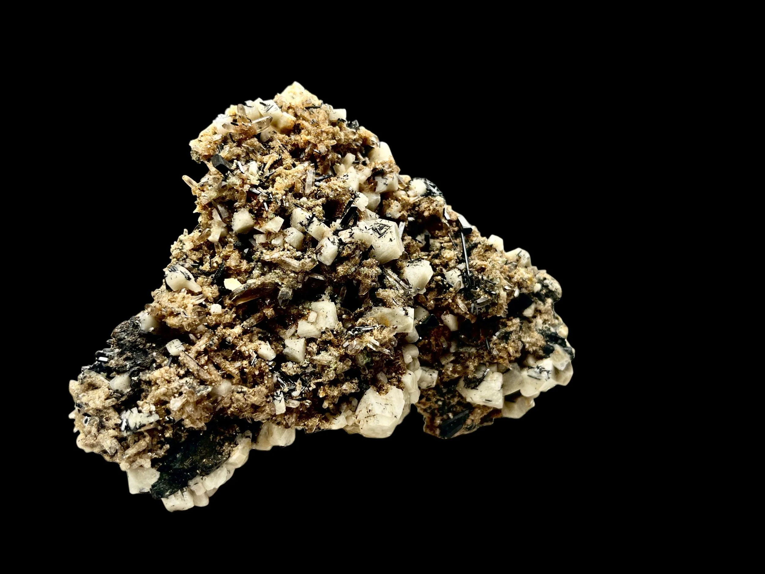 Schorl tourmaline crystals with UV reactive calcite and quartz from Namibia