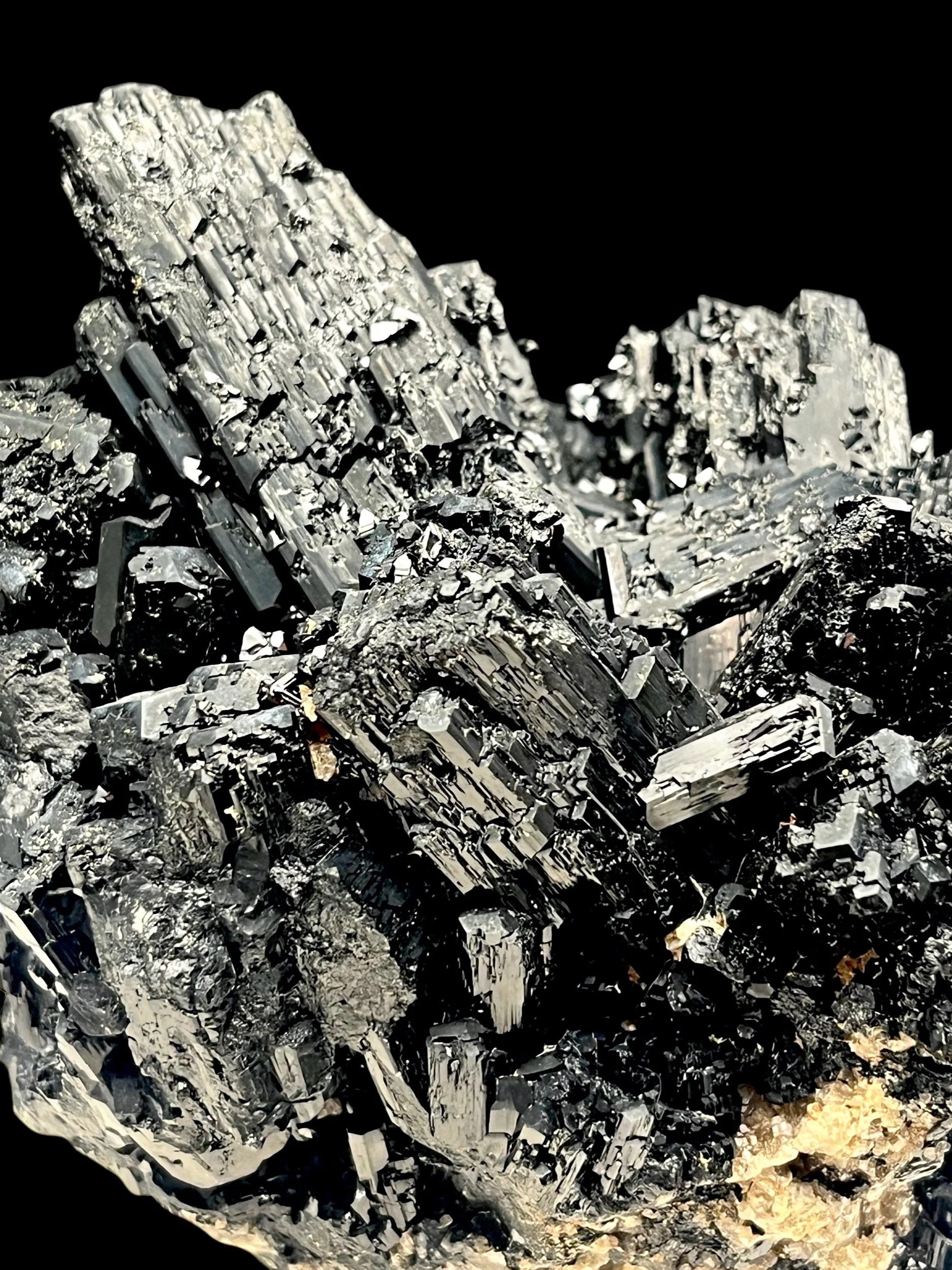 Collector grade schorl tourmaline specimen with reflective crystal faces