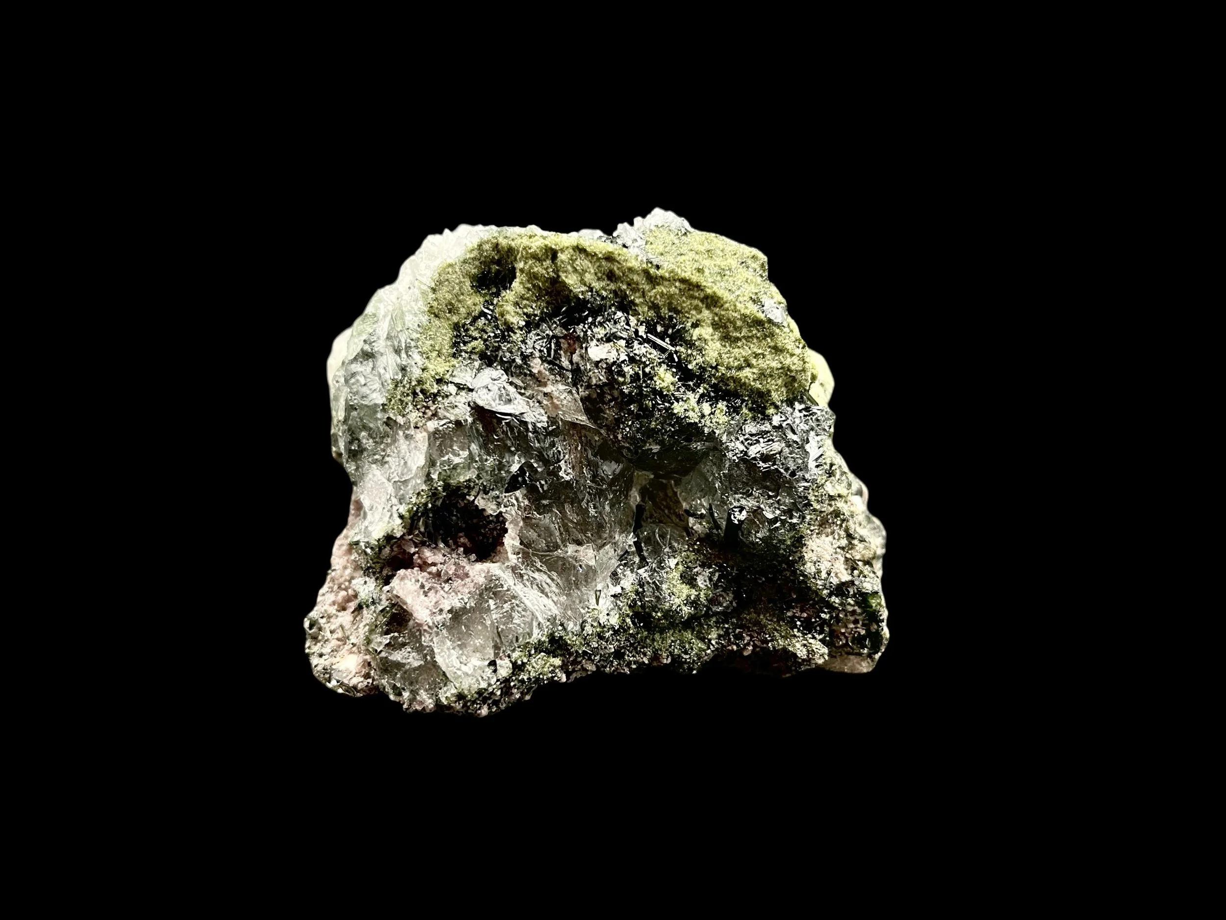 Black and green tourmaline with lepidolite and quartz from Minas Gerais Brazil