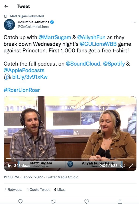 Podcasts put on camera for video clip to promote the game via columbia's social media feeds.
