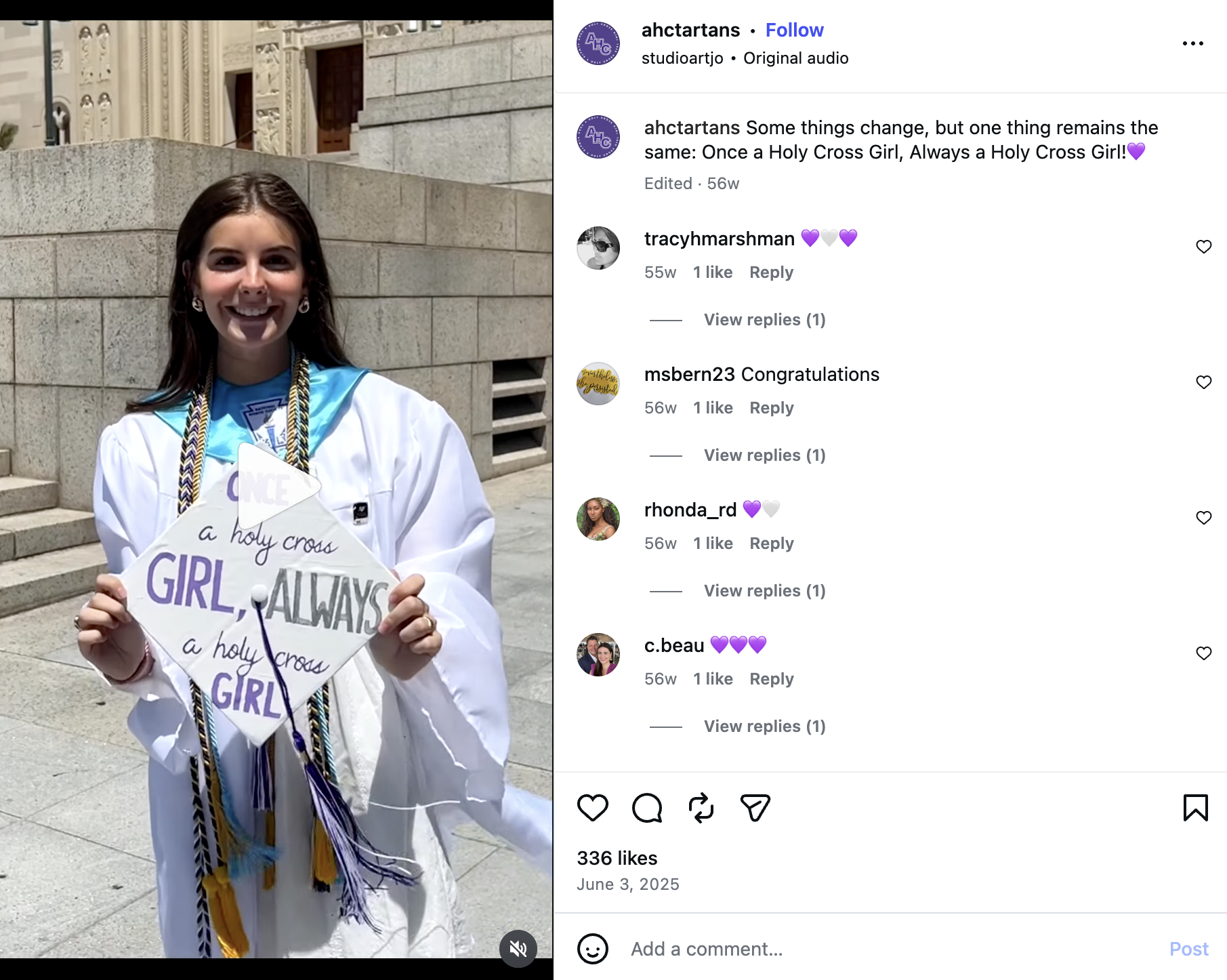 Social media trend from graduation season 2025, utilizing the school motto, "Once a Holy Cross Girl, Always a Holy Cross Girl."