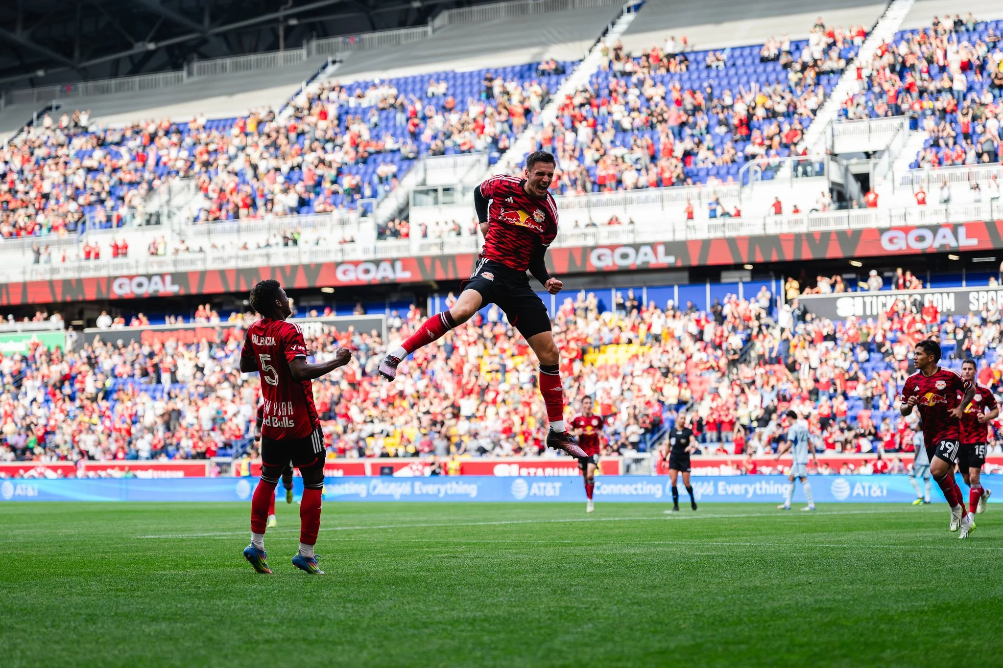 Noah Eile of New York Red Bulls celebrates.