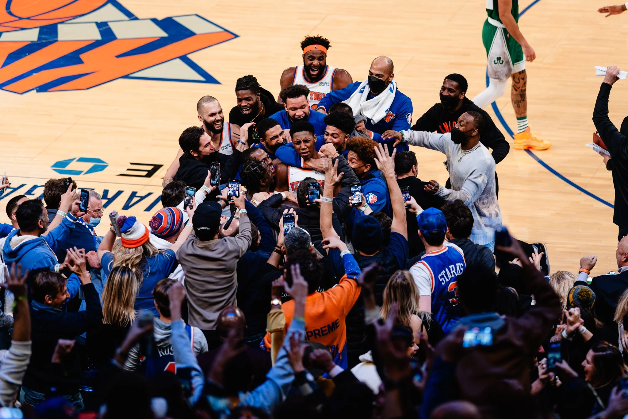 RJ Barrett of New York Knicks celebrates after game winning shot.