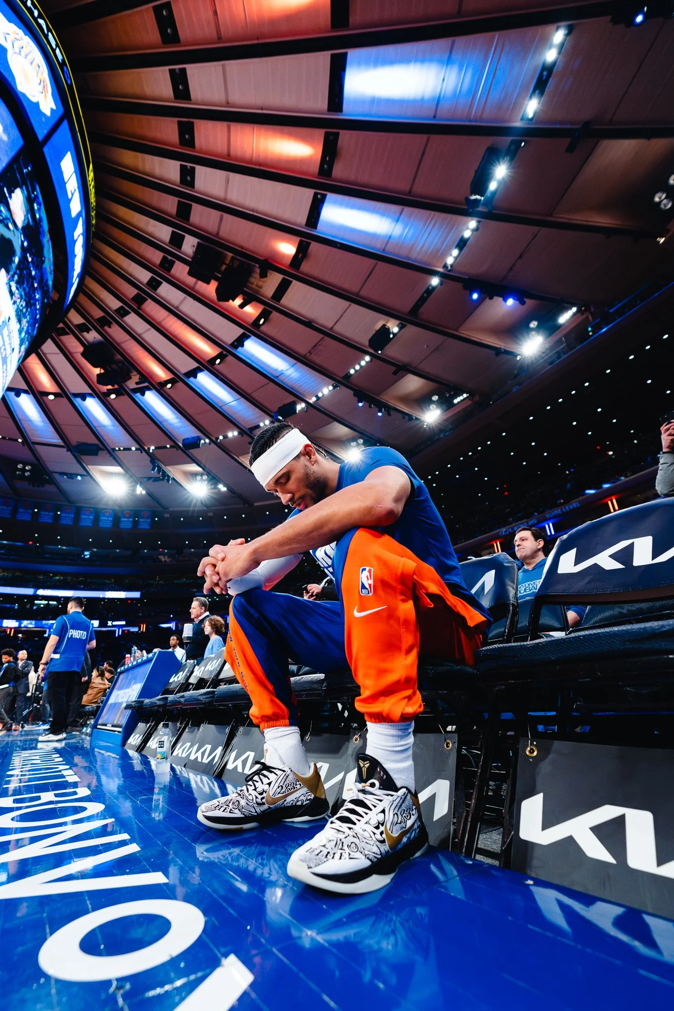 Josh Hart of New York Knicks focuses before game.