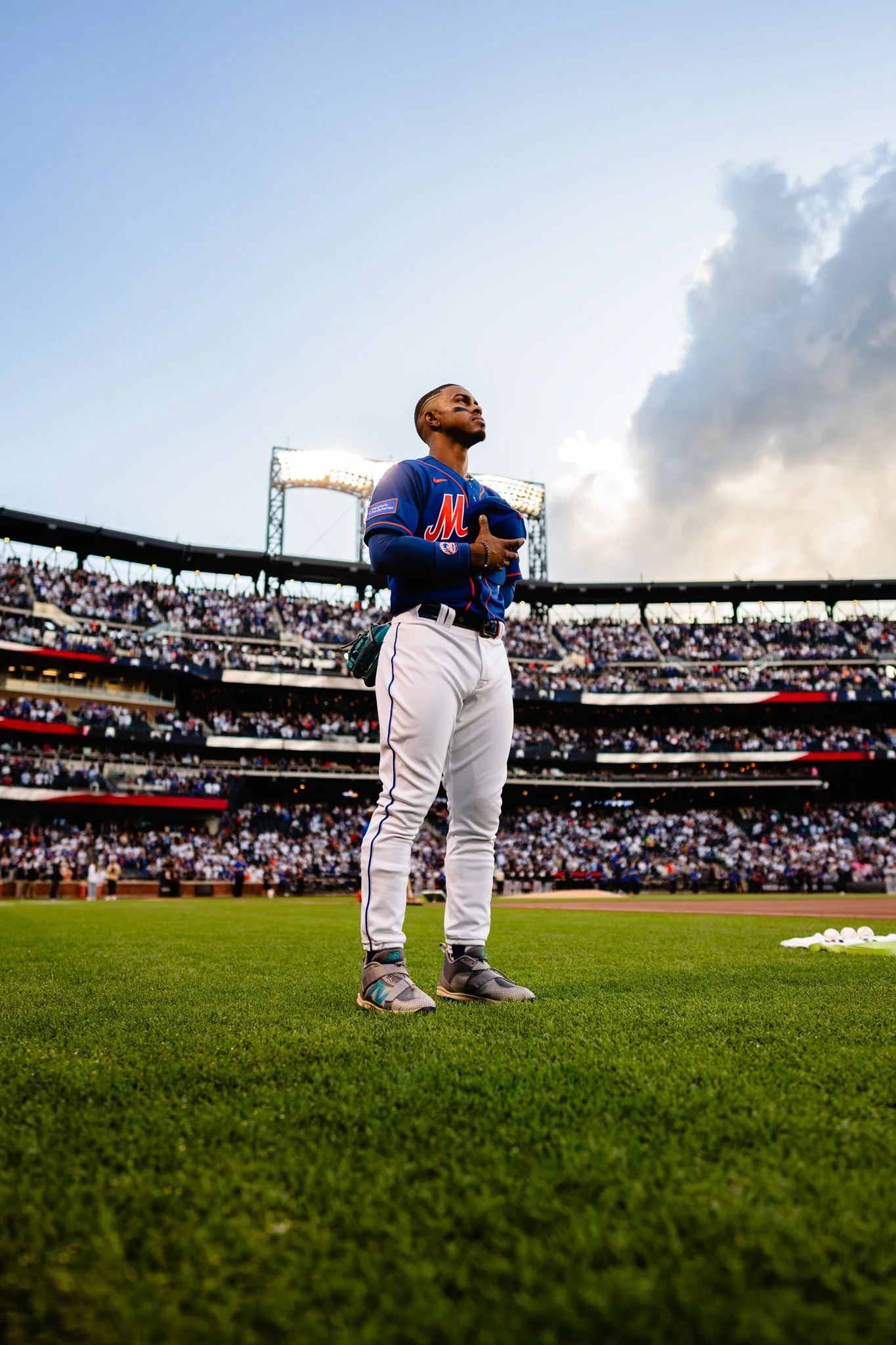 Francisco Lindor of New York Mets stands for National Anthem.