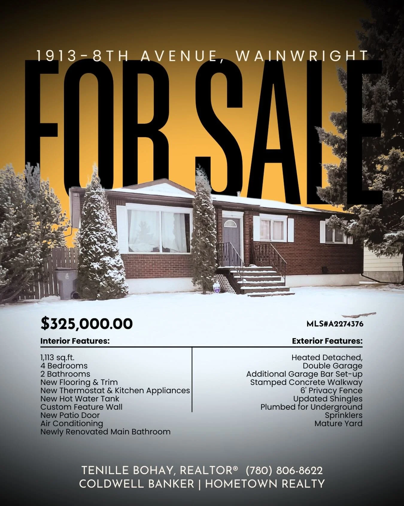 ✨ F O R  S A L E ✨ 

You can&rsquo;t deny the magical look of the snow on the trees - I just love a good winter listing!

Now For Sale:
🏠 1913 - 8th Avenue Wainwright

Asking $325,000

Featuring:

&bull; 1113 square feet
&bull; 4 Bedrooms (3 up, 1 d