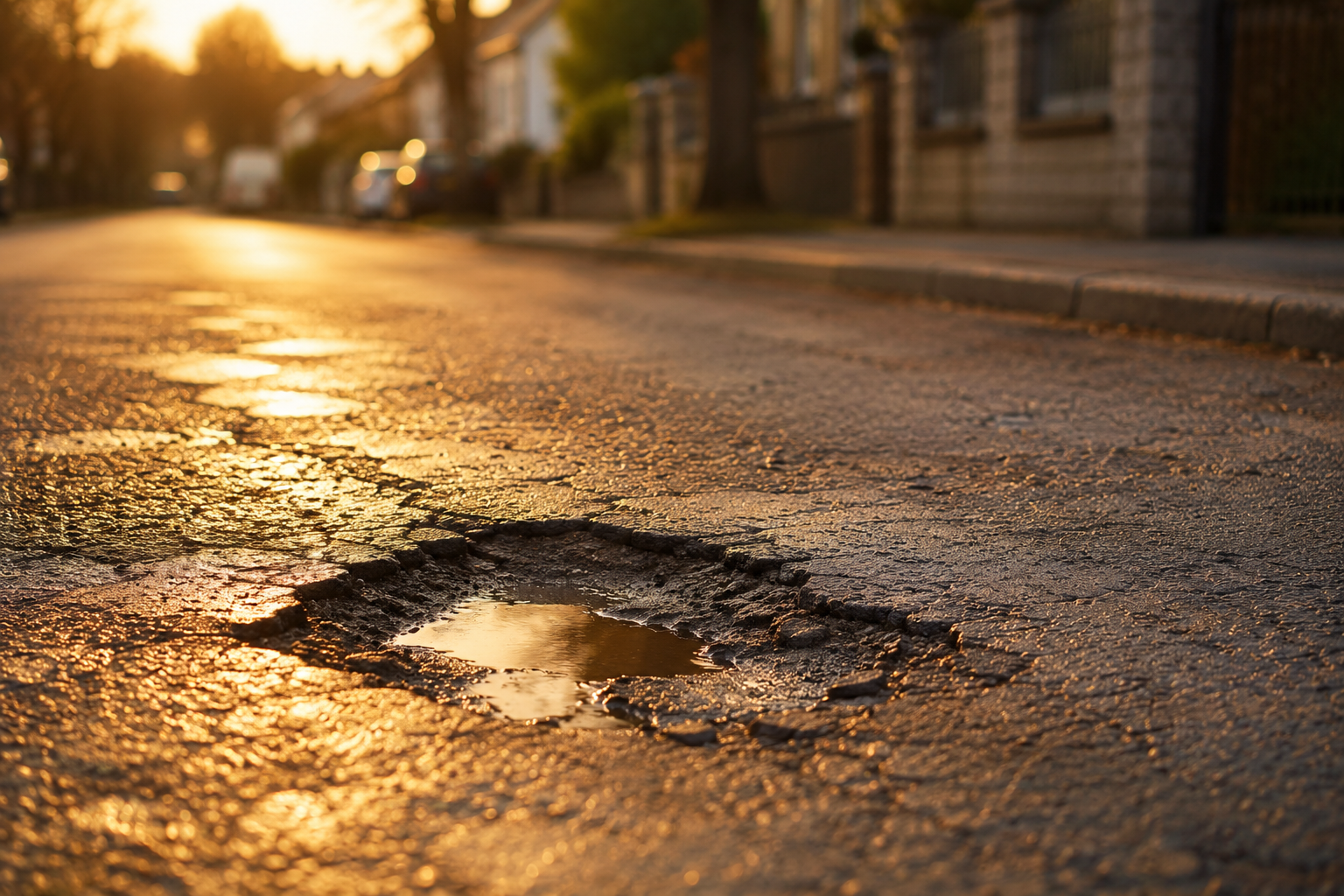 The image shows a pothole in the road. The depict the way people drive around it to avoid it.