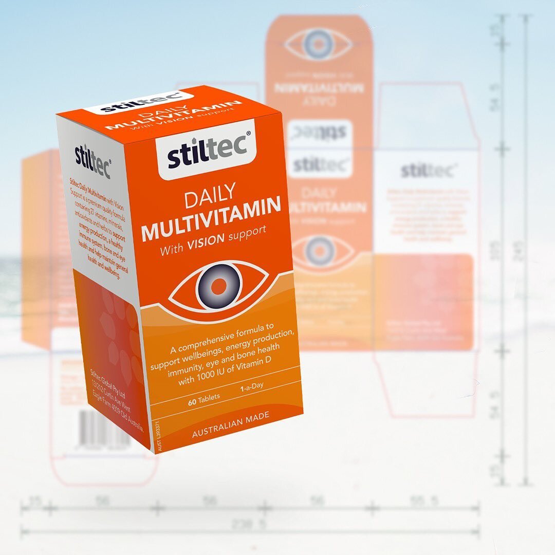Our designers had a real eye for detail when designing the product logo, carton &amp; bottle packaging, brochure, and magazine layout for our legacy client Stiltec. 

Launching a new multivitamin with vision support to market we wanted to bring focus