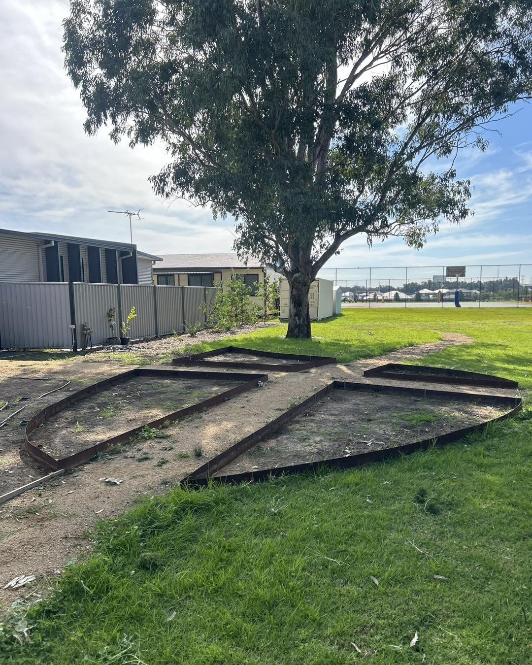 After total remediation and demolition of our community garden due to contaminated mulch, today we had a chance to go back and redo and rectify our custom Garden edging which has been fabricated to represent the Church emblem. Now time for the next p