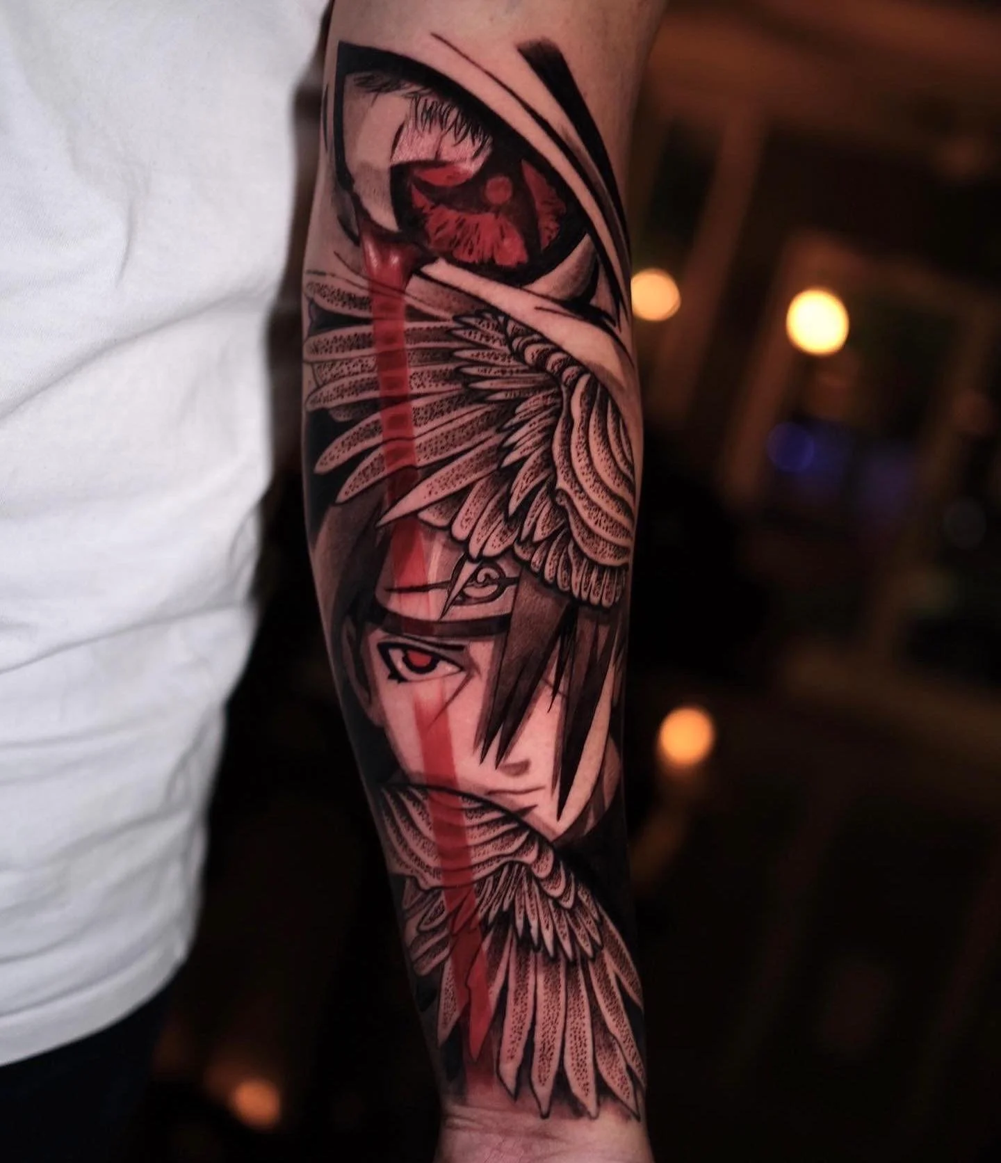 Itachi tattoo by @slythefoxtattoos 👁 #animeart #sacramentotattooartist #sacramentoanimetattoos #itachi #itachitattoo