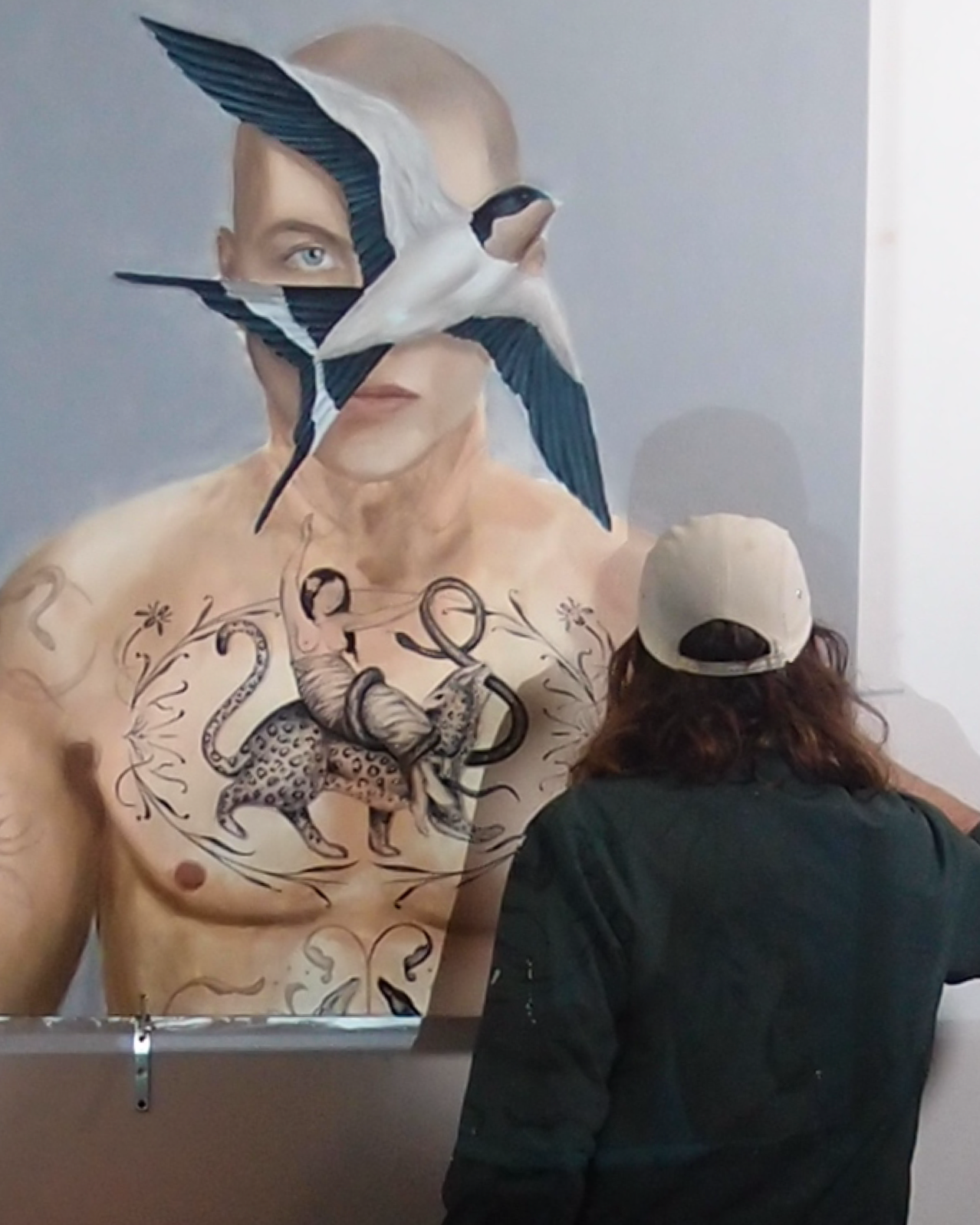 L'homme à l'hirondelle - Acrylique sur toile - 100x150cm