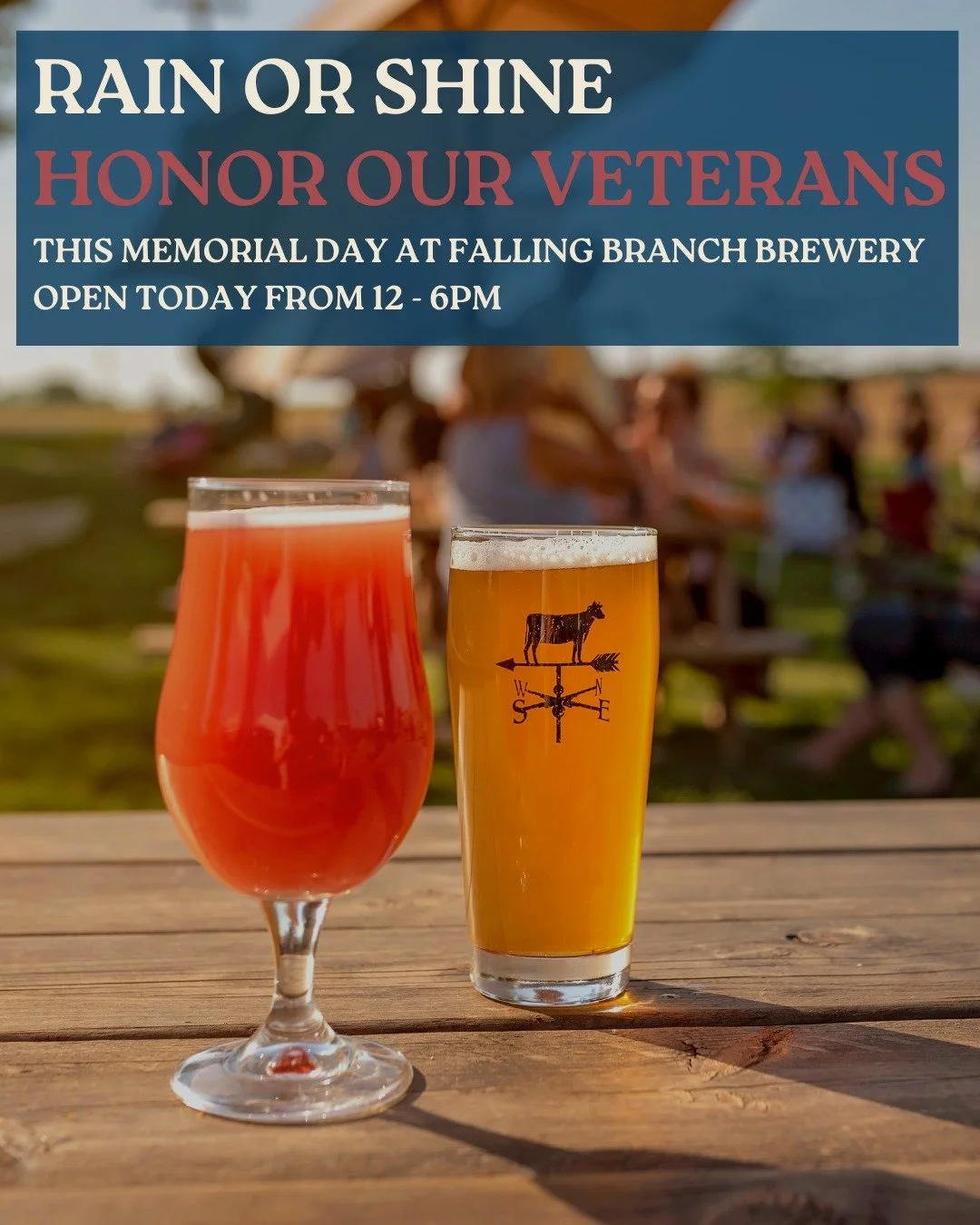Rain or shine, we&rsquo;re raising a glass to those who served.

Join us this Memorial Day at Falling Branch Brewery as we honor our veterans and celebrate together. 🍻

We&rsquo;re open from 12&ndash;6 PM&mdash;bring your friends, enjoy the fresh ai