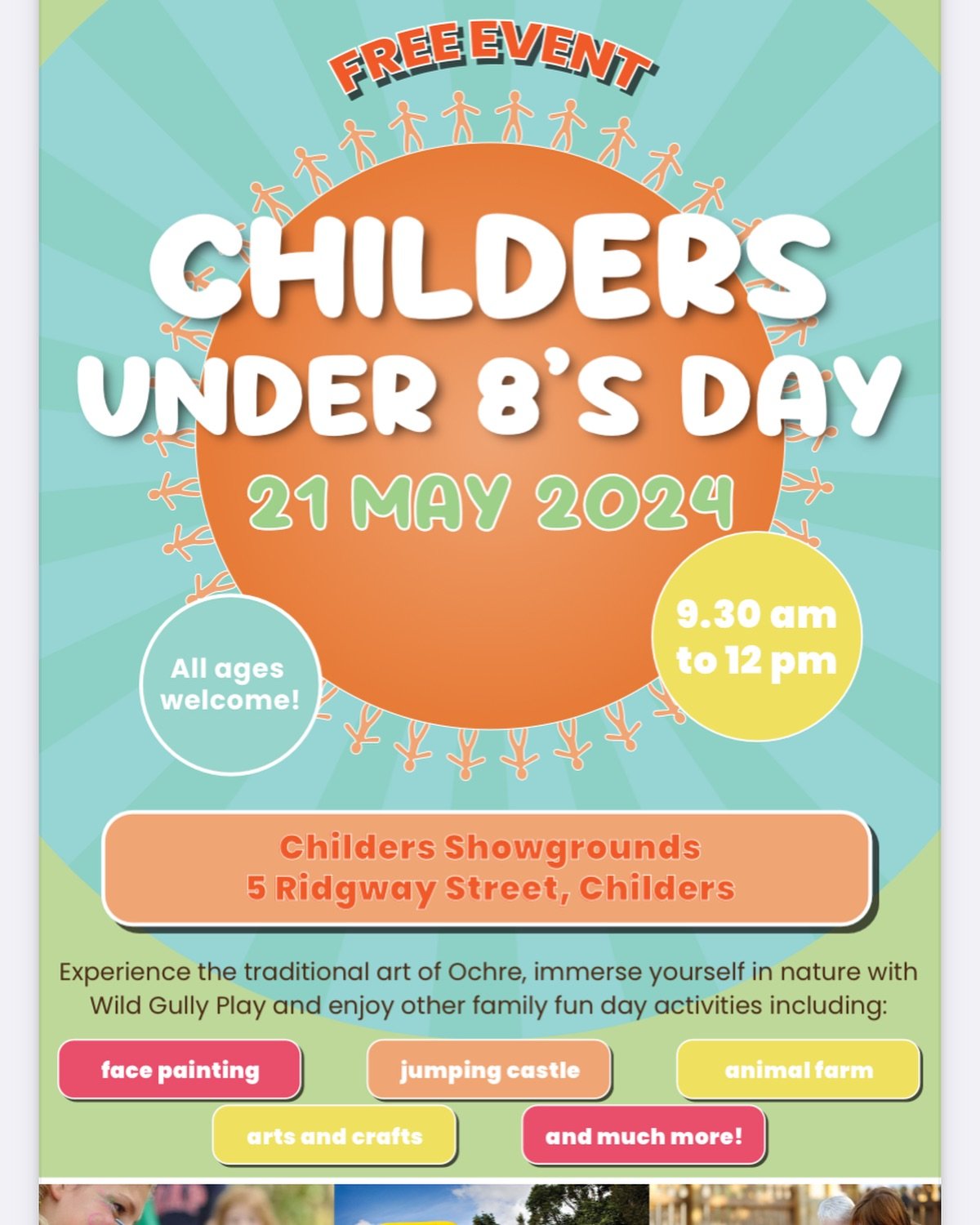 Are you available next Tuesday for another community FREE event? 

Wild Gully will be at the Childer&rsquo;s Under 8&rsquo;s event at the Showgrounds from 9.30am.
Tuesday 21 May.

Come &amp; celebrate all things play and early childhood!

#wildgully 