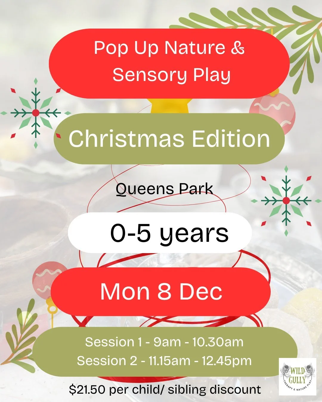 Our Christmas nature sensory messy play session is happening Monday 8 December for ages 0&ndash;5, and it&rsquo;s one of our most loved sessions of the year. Children get to explore textures, colours, scents and movement in a way that lights up every