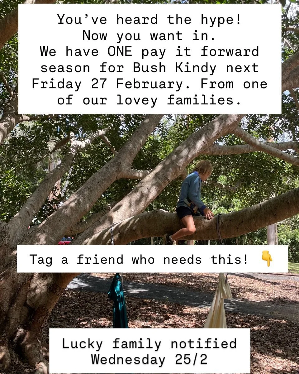 You&rsquo;ve heard the hype.
You&rsquo;ve seen the muddy smiles.
You&rsquo;ve been meaning to book in&hellip; but life (and budgets) get in the way.

This Friday 27 February, a generous Wild Gully family has gifted a Pay It Forward Bush Kindy session