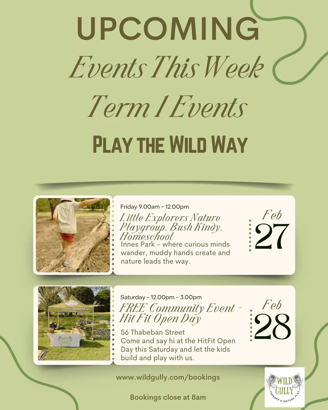 This week at Wild Gully we are slowing down, stepping outside and letting childhood breathe.

On Friday we&rsquo;re gathering at Innes Park for our all-ages nature play session &mdash; a space where siblings play side by side, where muddy feet are we