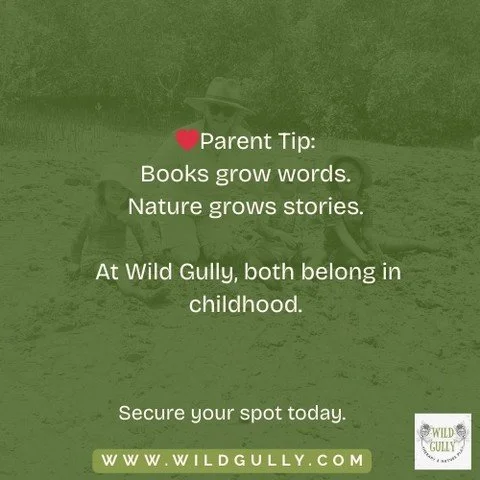 ❤️ Parent Tip:
Books grow words. Nature grows stories.
At Wild Gully, both belong in childhood.

Just 15 minutes of reading a day builds language and imagination.

Join us - link in bio or click here - https://www.wildgully.com/bookings #wildgully #r