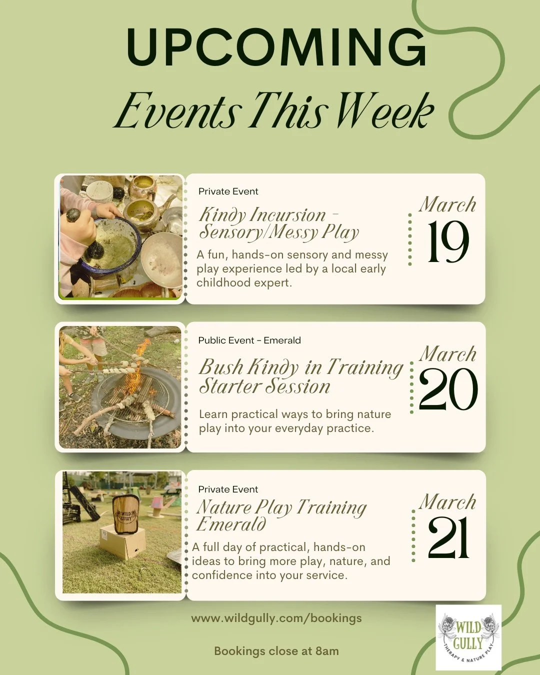 This week at Wild Gully, our nature play sessions pause for the term &mdash; but the work continues in a different way.

We begin a new season of training and incursions for 2026.

On Thursday we visit one of our favourite local kindergartens for a k