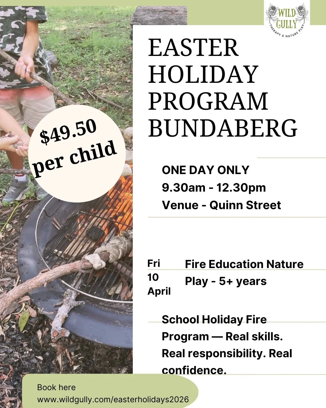 The holiday program they&rsquo;ll talk about long after the holidays are over.

Fire. Real tools. Real risk. Real learning.

Friday 10 April
3 hours
$49.50
Ages 5+

If your child is tired of the same old holiday care&hellip; screens, structure, and b