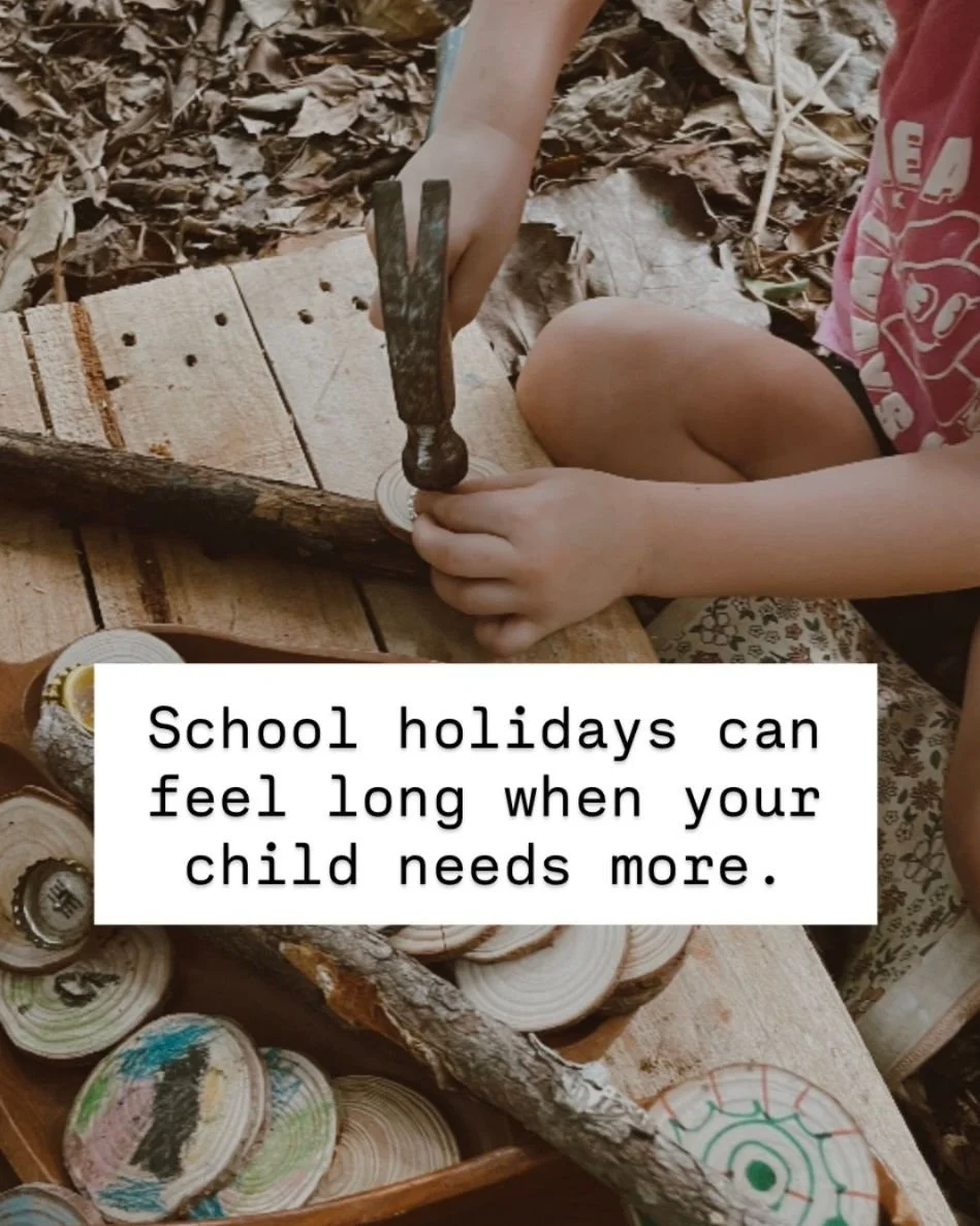 School holidays can feel long when your child needs more.

You&rsquo;re juggling a lot&hellip;
and they&rsquo;re needing more than screens, toys, or another outing can offer.

This is where we step in.

Local. Experienced. Trained.
Bringing real natu