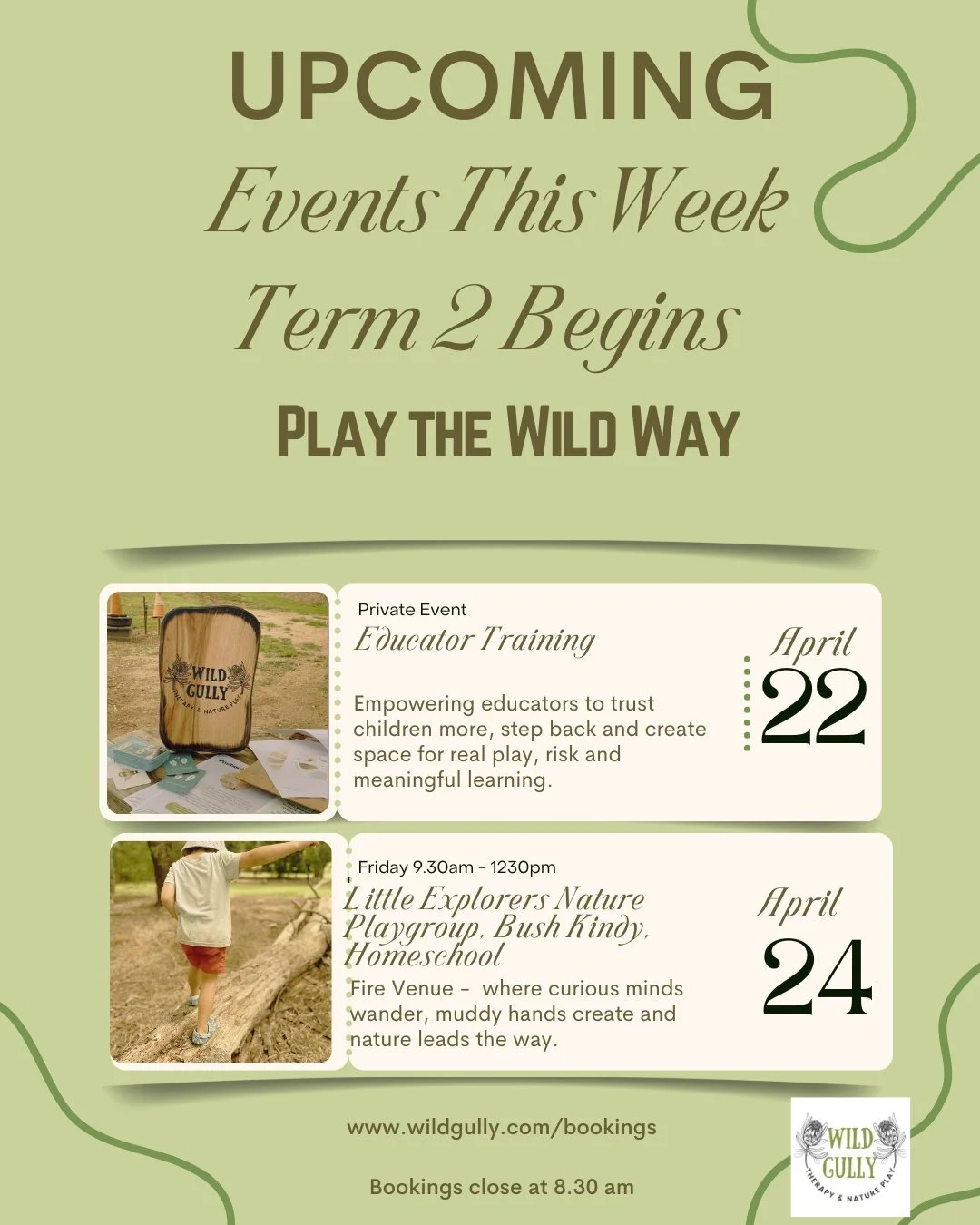 Term 2 begins at Wild Gully with another sold out nature play session, a clear reminder that families are craving something different for their children.

On Wednesday we begin our educator training, supporting and empowering educators to step outsid