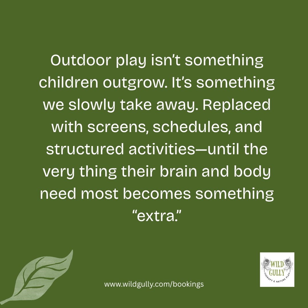 Outdoor play isn&rsquo;t something children outgrow.
It&rsquo;s something we slowly take away.

Replaced with screens.
Schedules.
Structured everything.

Until the very thing their brain and body need most&hellip;
becomes &ldquo;extra.&rdquo;

And th