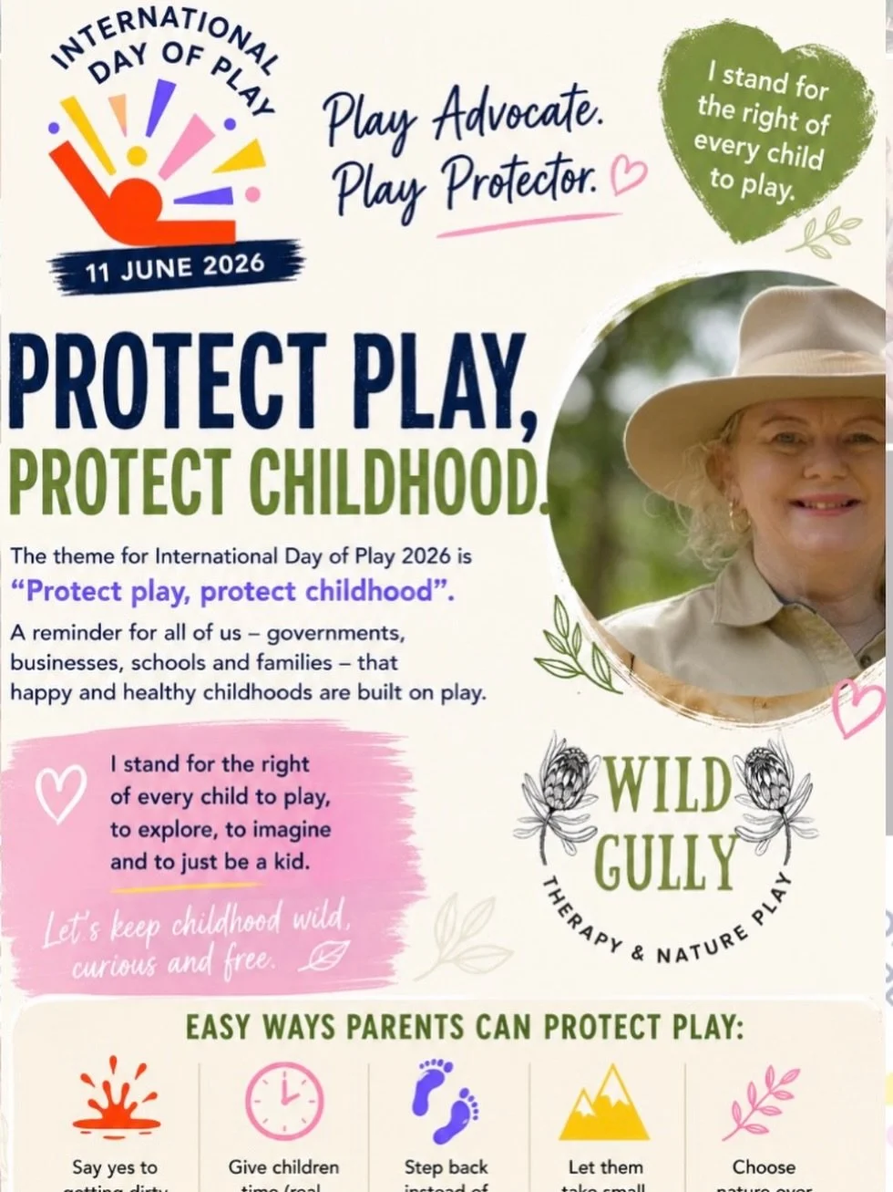Hello Bundaberg! I am Leanne! your local play advocate and play protector!
Today is International Day of Play! 
Play Advocate. Play Protector.

This International Day of Play, we&rsquo;re standing up for something simple&mdash;but powerful:

Protect 