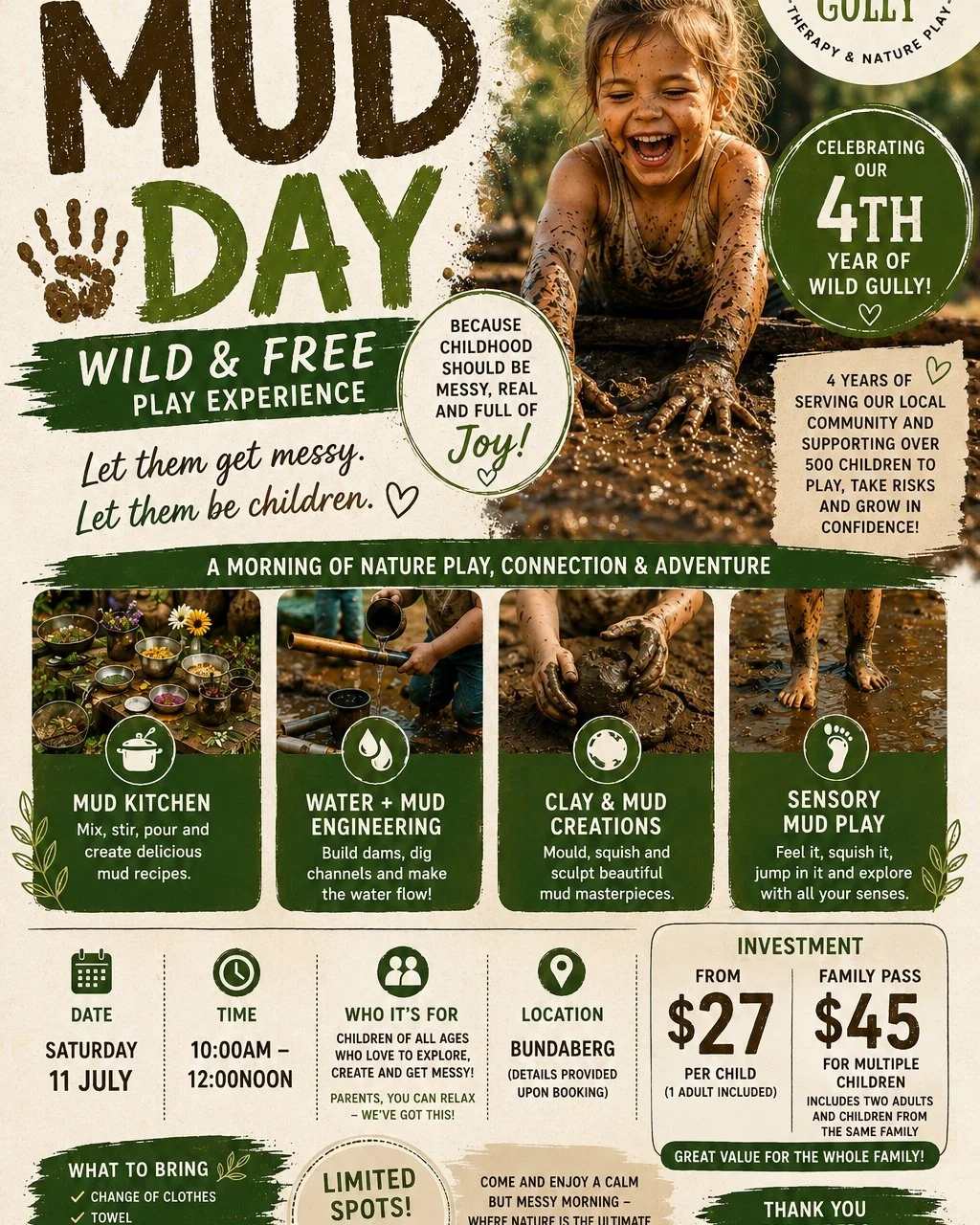 Who knew 4 years ago on July 11&hellip;
that Wild Gully would be fully booked, running multiple sessions a day, empowering local educators&hellip;
and supporting over 500 children right here in Bundaberg to play, take risks, build confidence and resi