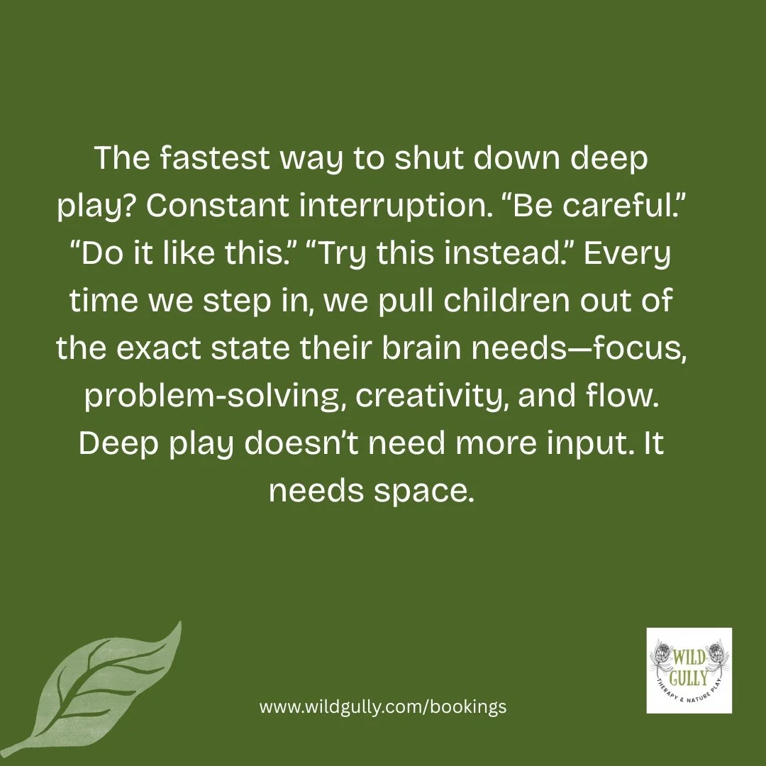 The fastest way to shut down deep play?

Constant interruption.
&ldquo;Be careful.&rdquo;
&ldquo;Do it like this.&rdquo;
&ldquo;Try this instead.&rdquo;

Every time we step in&hellip;
we pull children out of the exact state their brain needs.

Focus.