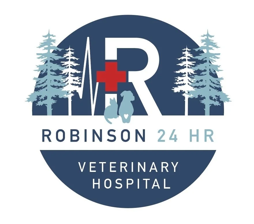 A woman holding a small dog close to her face, both looking out a window, with a veterinary hospital promotional overlay on the left side of the image.