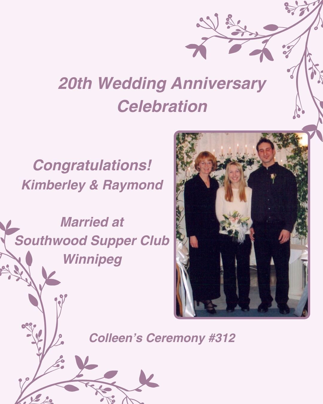 Happy 20th Anniversary, Kimberley &amp; Raymond! 💞⁠
2004 seems like yesterday.⁠
www.colleenolafson.ca