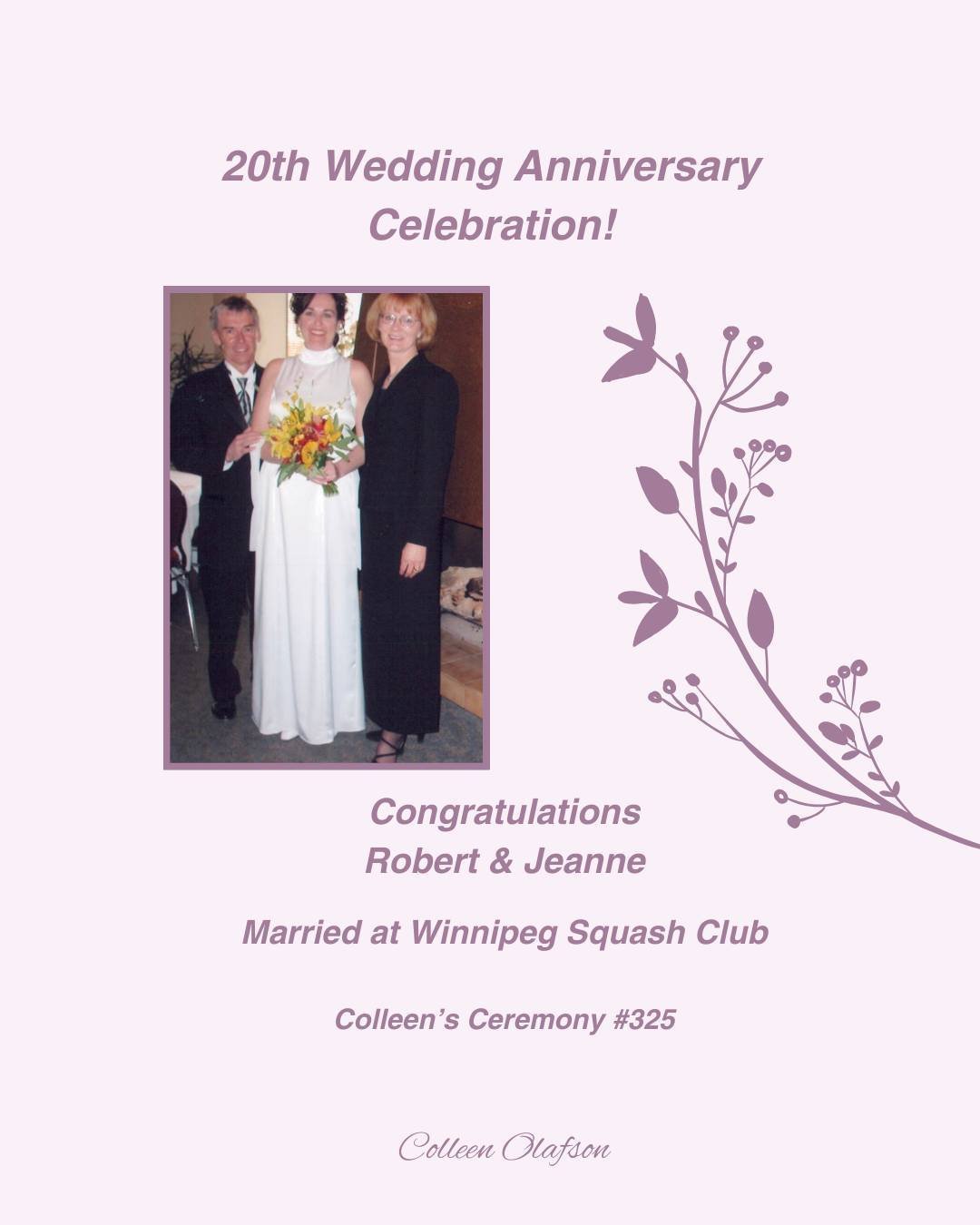 Happy 20th Anniversary Jeanne &amp; Robert! 💞⁠
Married at Winnipeg Squash Club.