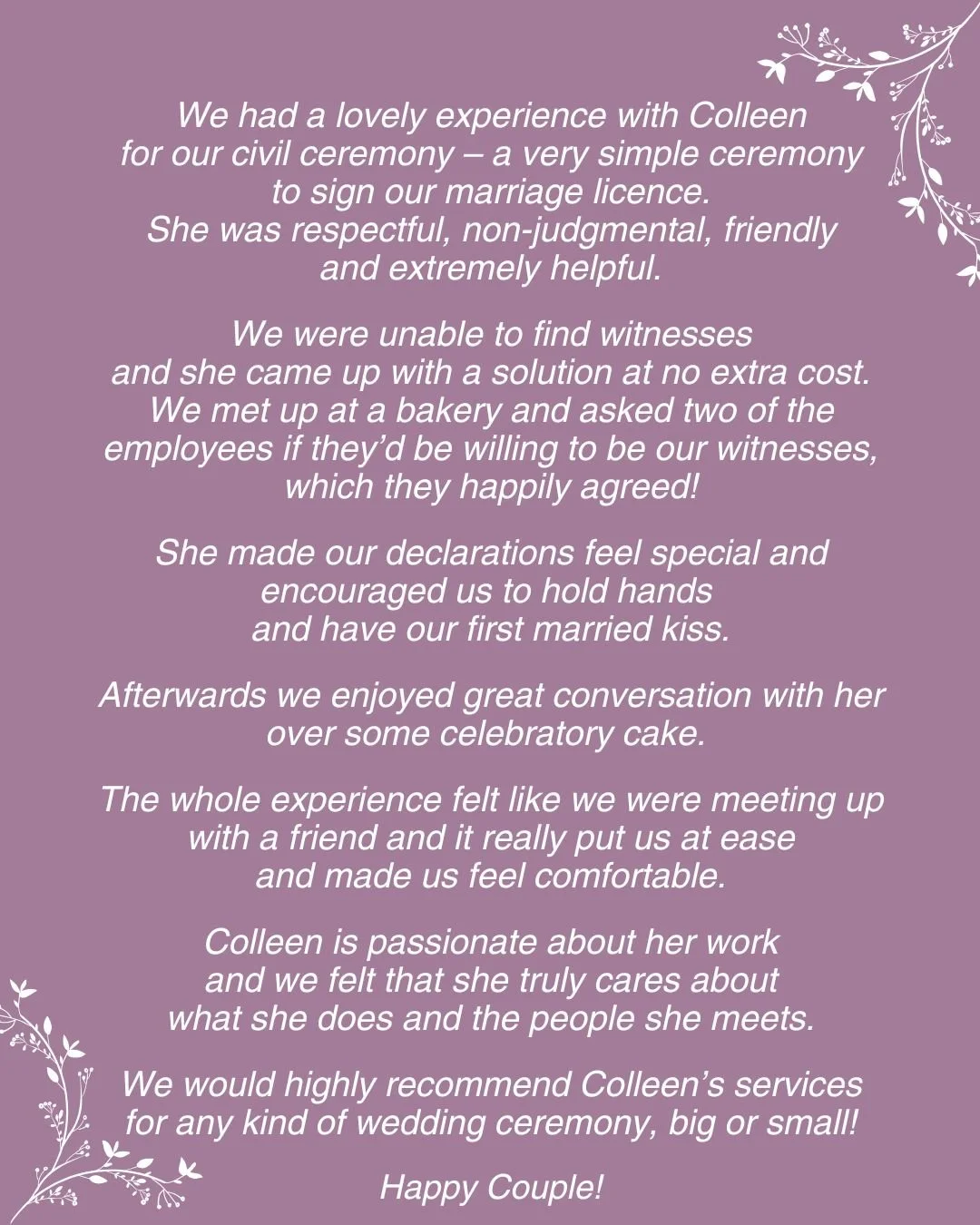 An elopement -- congratulations to this couple!
www.colleenolafson.ca