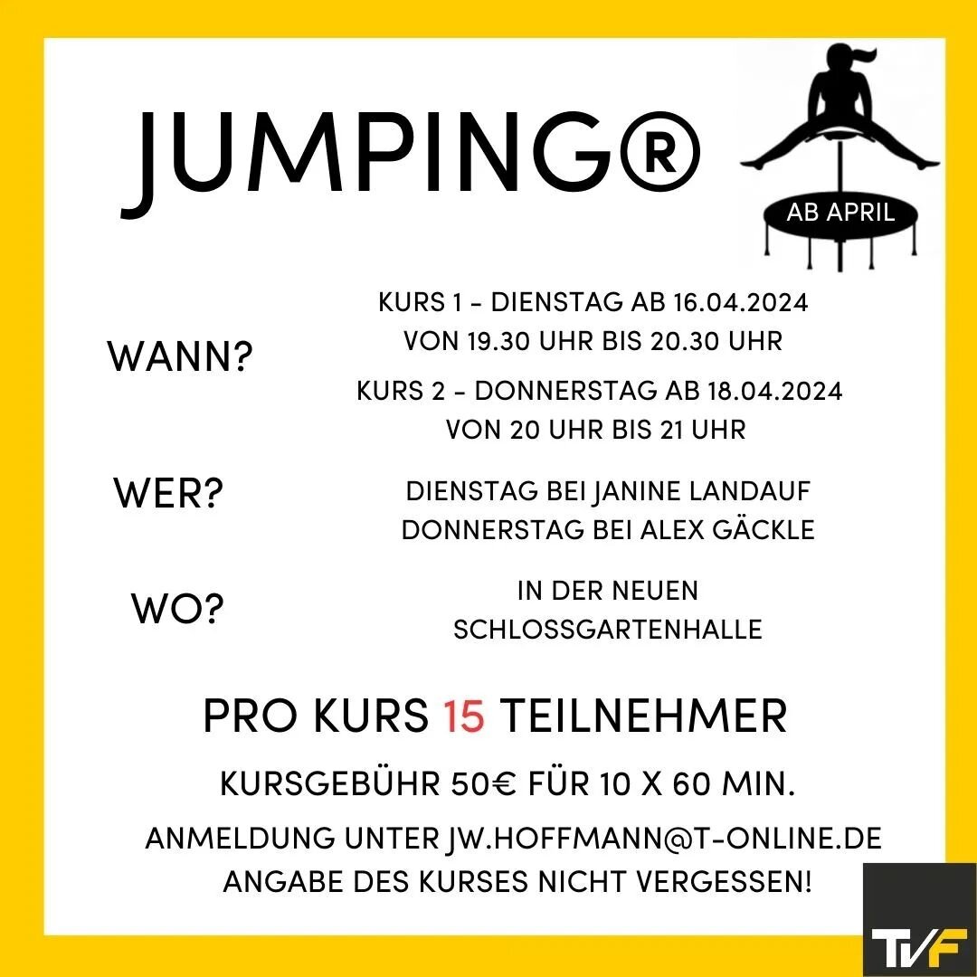 Es geht in die n&auml;chste Runde! Schnell sein lohnt sich, den es sich nur noch wenige Pl&auml;tze frei. 

Anmeldung und jw.hoffmanm@t-online.de

#jumping #sport #fitbleiben #tvflehingen