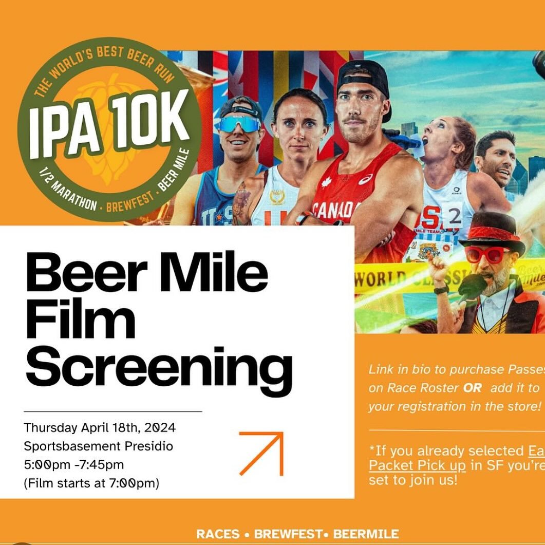 🚨RACE WEEKEND KICKS OFF TOMORROW!!!! 🚨🏃&zwj;♂️🍻 Join us on April 18th, from 3:30pm to 7:30pm at Sports Basement Presidio for an exclusive early packet pick-up event! Presented by @athleticbrewing , for just $10 this is your chance to grab your ra