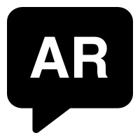 Speech bubble with the letters 'AR' inside.