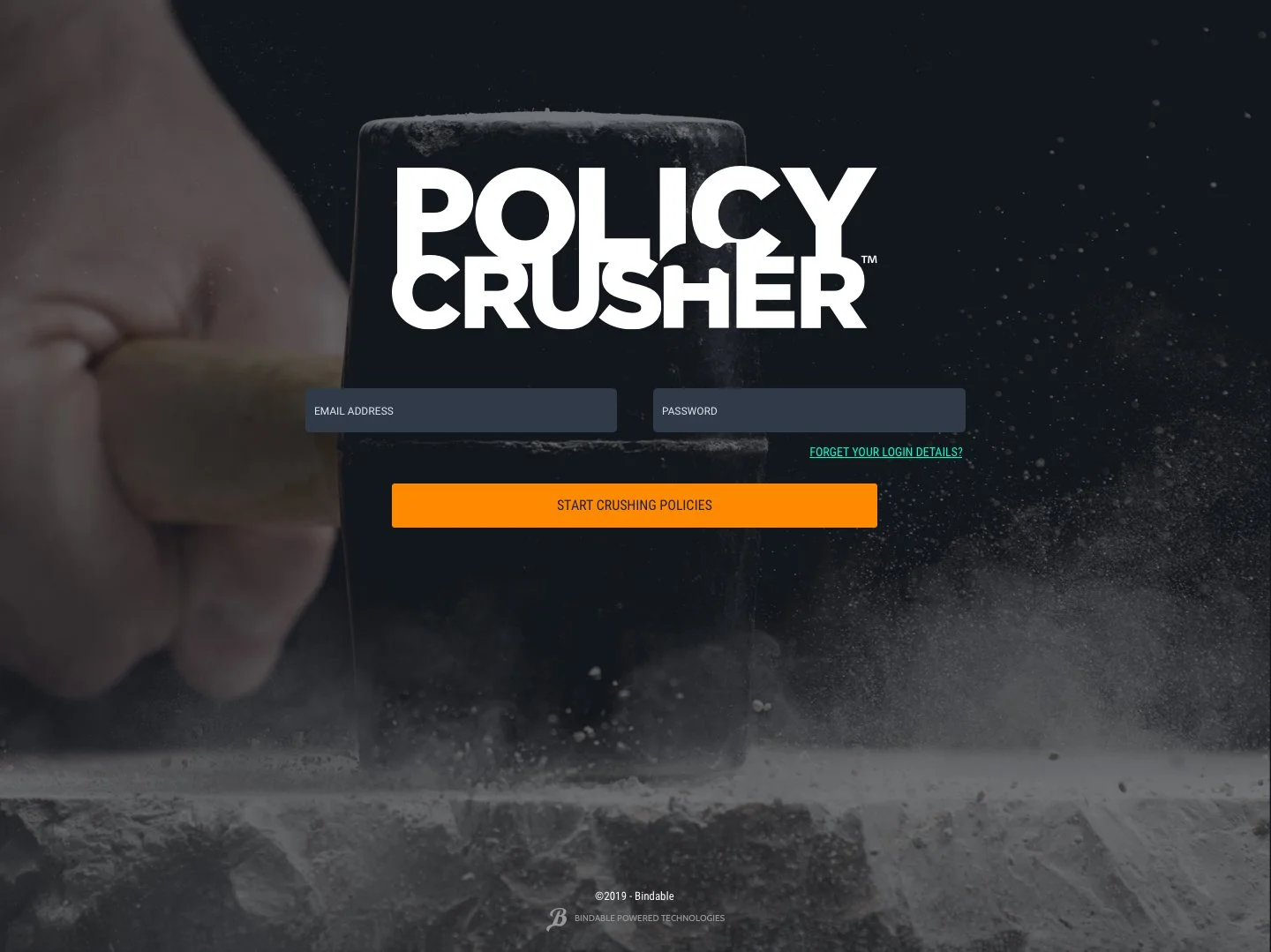 Policy Crusher login.  I wanted to set the tone right from the start with the only aesthetic image in the software.