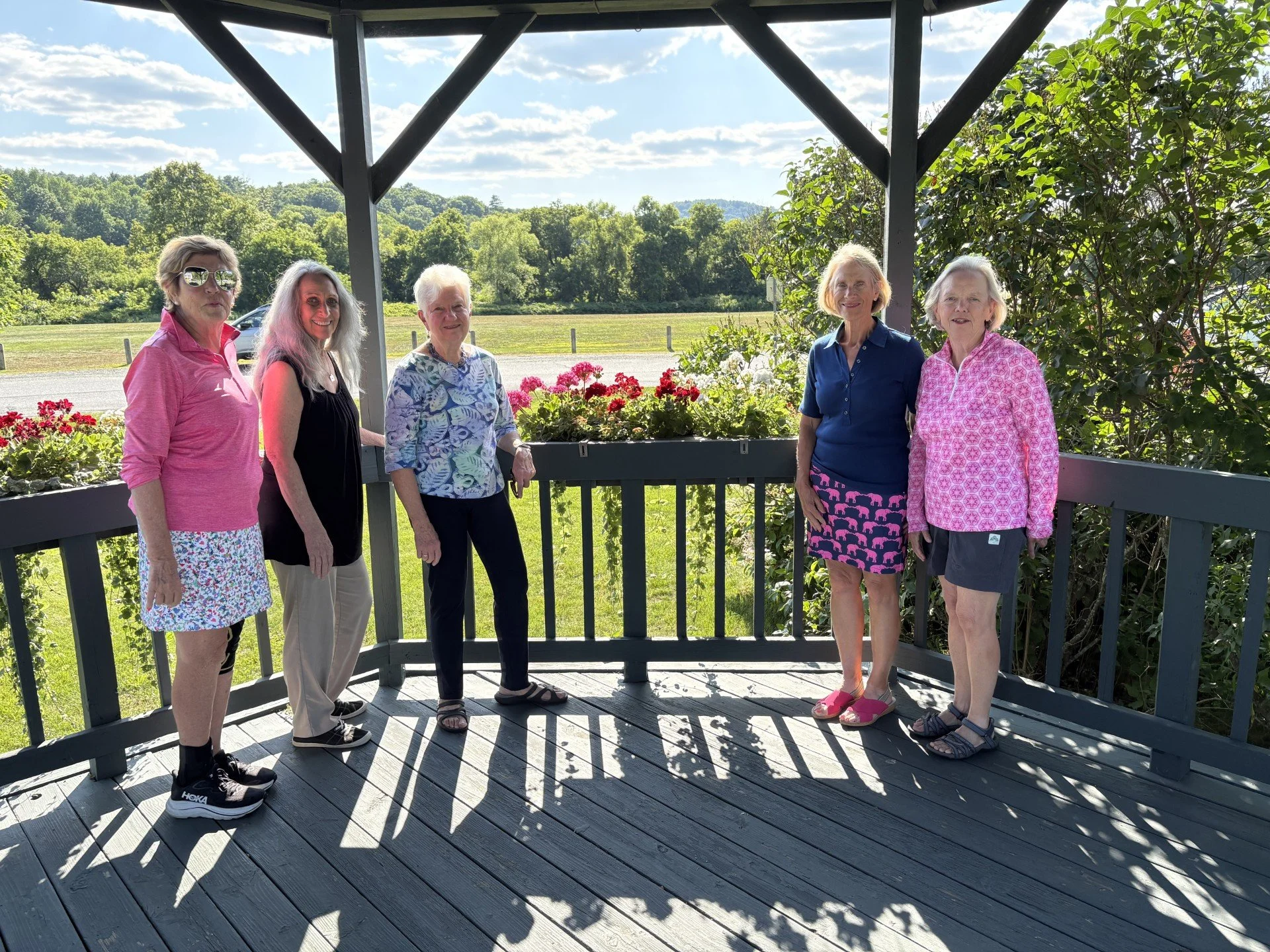 Gazelo Flowers 2026 From left to right are Sheila Doyle, Andrea Pitera, Barbara Maletz, Jane Muther and Mary Fisher.  Also on the team is Kathy Chandler, Nancy Streeter and Donna LaFleur.  They are a terrific group who work from May to October to pro