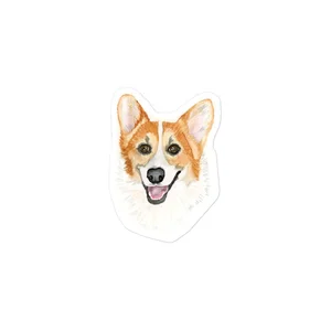 Die-cut watercolor sticker of Rally the corgi
