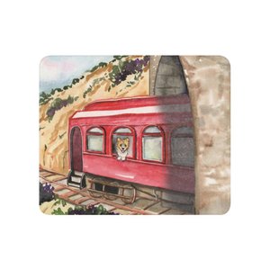 Sherpa blanket printed with the watercolor train scene from Rally Takes the Train