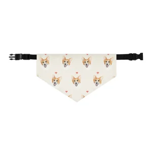 Dog bandana printed with watercolor Rally the corgi portraits and coral hearts