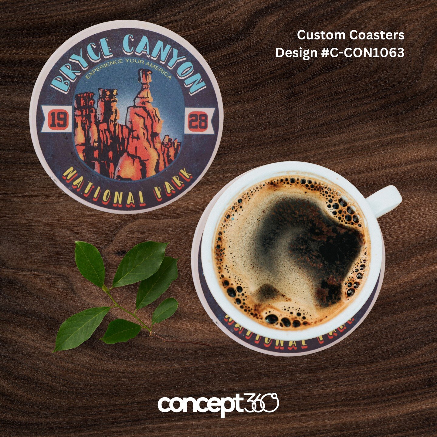Imagine this: your morning coffee cradled in a coaster that captures the soul of Bryce Canyon's misty mornings. Every sip a reminder of sun-drenched hikes and stunning red rock formations. ✨ That's the magic of Concept 360 Apparel's custom national p