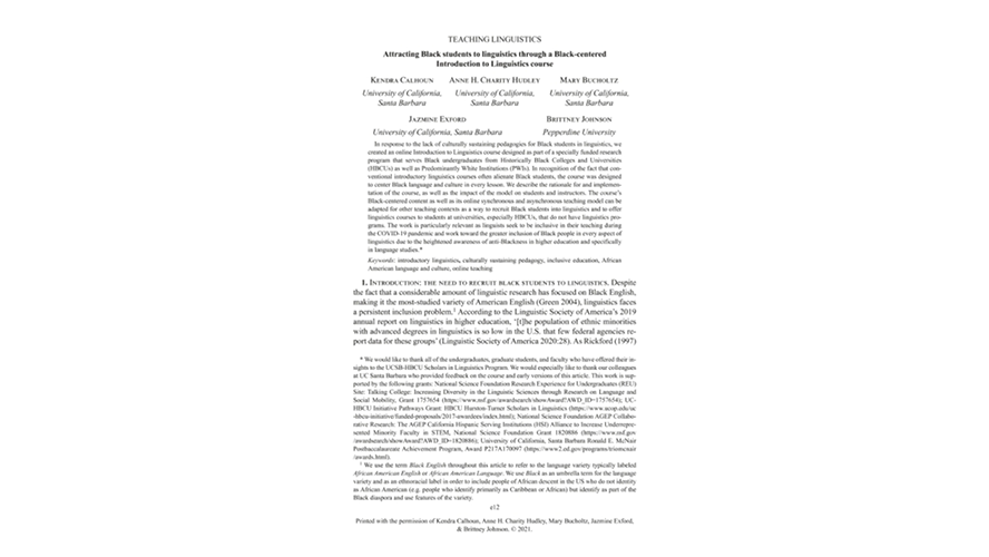 Attracting Black students to Linguistics through a Black-centered Introduction to Linguistics Course