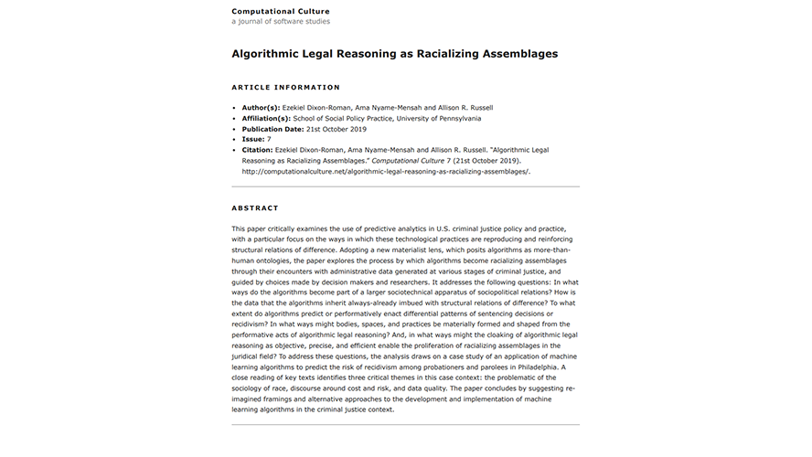 Algorithmic Legal Reasoning as Racializing Assemblages