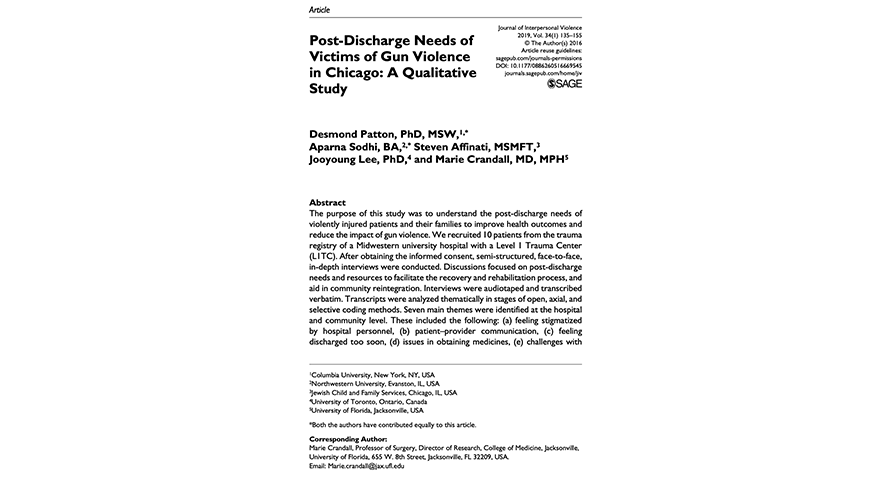 Post-discharge Needs of Victims of Gun Violence in Chicago
