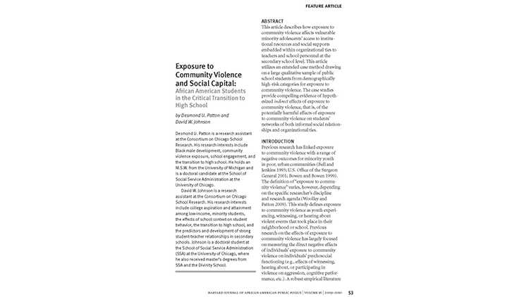 Exposure to Community Violence and Social Capital: African American Students in the Critical Transition to High School