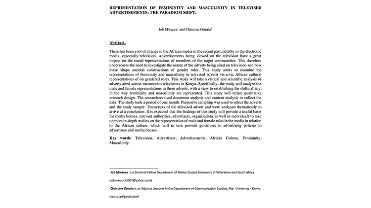 Representation of Femininity and Masculinity in Televised Advertisements: The Paradigm Shift