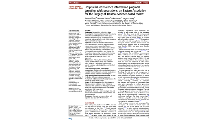 Hospital-based violence intervention programs targeting adult populations: an Eastern Association for the Surgery of Trauma evidence-based review